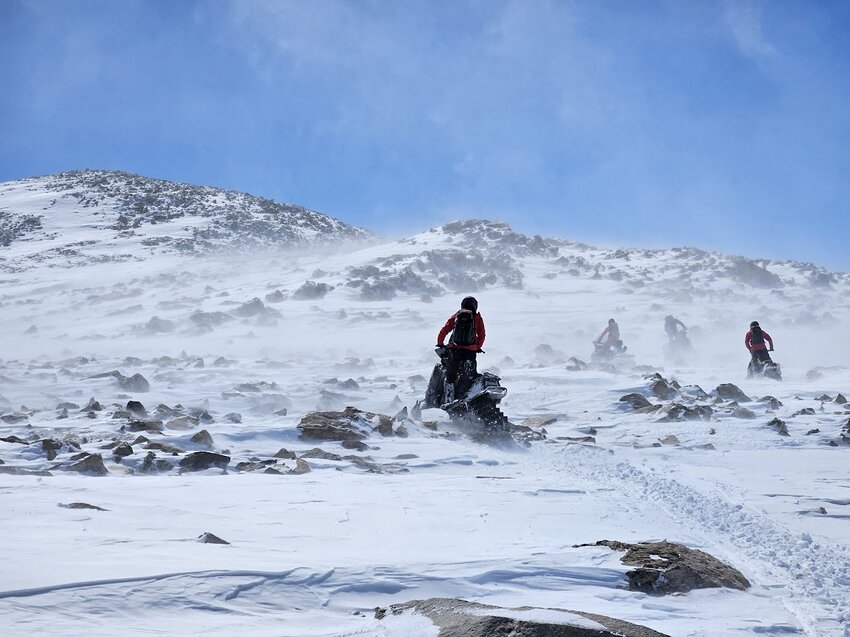 Members of the Tip Top Search and Rescue team set off on snowmobiles in cold, windy conditions to rescue a sick skier in the backcountry near Downs Mountain on April 15-16. The team had to obtain special permission to utilize air and ground assets in the Bridger-Teton National Forest wilderness where motorized vehicles are prohibited.