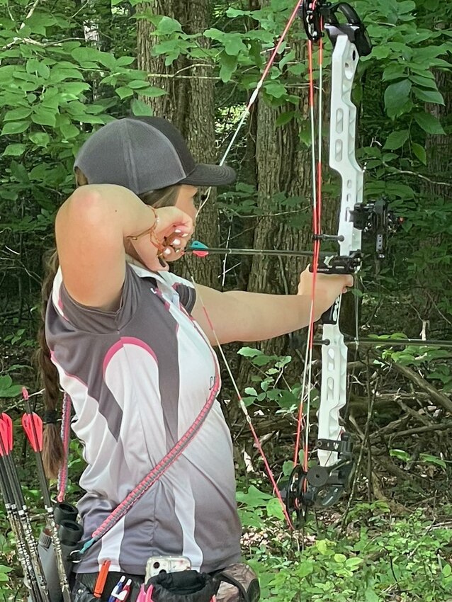Kemmerer High School senior Maddy Ritter takes aim during a competition in London, Kentucky. She’s been chosen to compete in the 2024 World Archery 3D Championships in Mokrice, Slovenia.