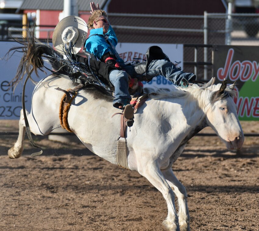 Local bareback rider Braunson Sims — seen here at an Evanston Rodeo Series event in 2022 — will make his NHSFR debut this week in Rock Springs.