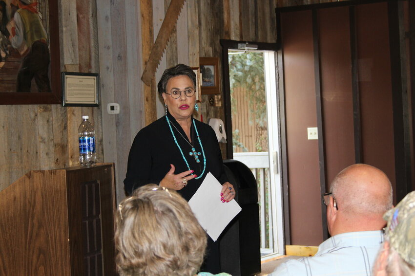 Congresswoman Harriet Hageman, R-Wyo., speaks at the Beeman-Cashin building during her town hall in Evanston on Sunday, Aug. 11.