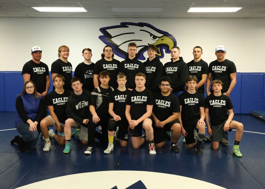 The LHS boys’ wrestling team placed fifth as a team at the 3A West Regional Tournament in Pinedale over the weekend, with one individual champion, one runner-up, two third-place finishers and 13 total placers headed to Casper for state. Max Gregory won the 3A West Championship at 215 pounds for the Eagles.