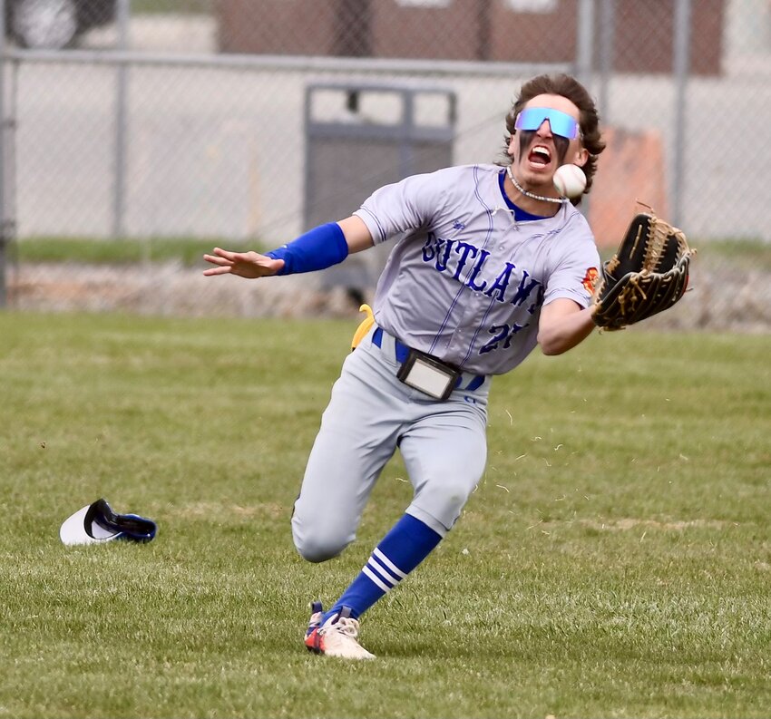 Evanston Outlaw Damian Kaman blasts a 3-run home run Sunday during the Outlaws’ 12-10 win over the Laramie Rangers. Evanston opened the 2025 Legion A season with a 3-game sweep of Laramie.