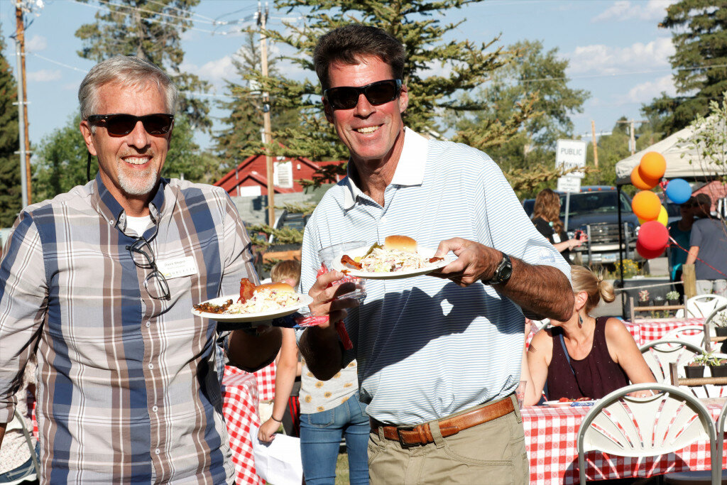 Joan Mitchell photo
Dave Doorn, SCHD administrator and John Goettler, the Sublette County Health Foundation’s fundraising consultant, enjoy food donated by Stockman’s at the first ‘Boots and Scrubs’ fundraiser for the critical access hospital and Sublette Center on Aug. 17.