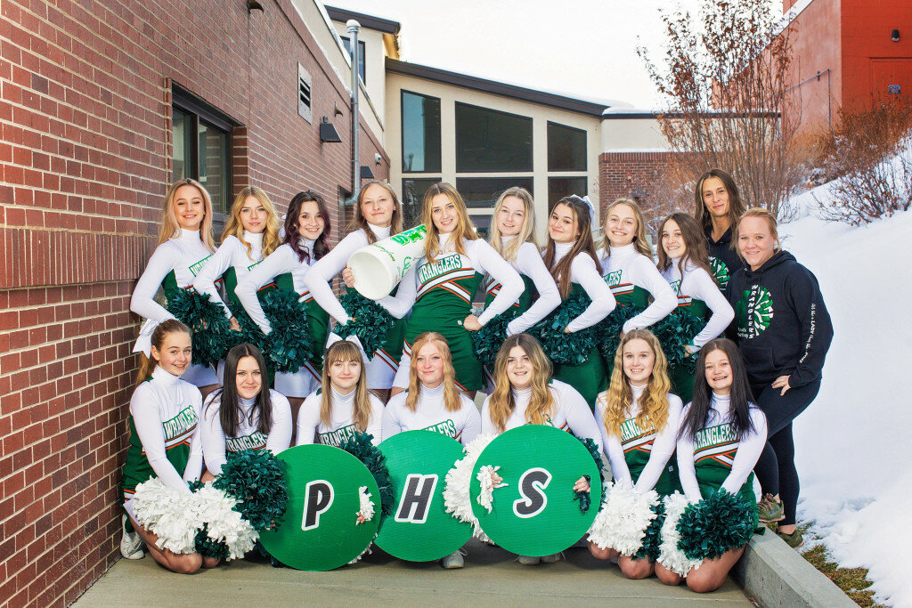 Photo courtesy Blushing Crow Studios, Blushingcrow.com
The Pinedale High School cheerleading team, coached by Neika Boulter and Brittany Williams, traveled to Casper to compete at the 2023 State Spirit Competition at the Ford Wyoming Center on Wednesday, March 8. Pinedale earned eighth place in the 3A “game day” category at State, tallying 78 points and beating Wheatland and Worland.