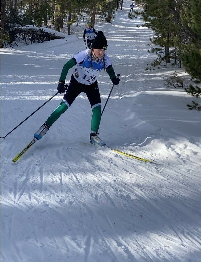 Holly Thayne photo
Freshman Olivia Tolson eats up the miles at the Laramie Nordic Ski Invitational on Dec. 10.