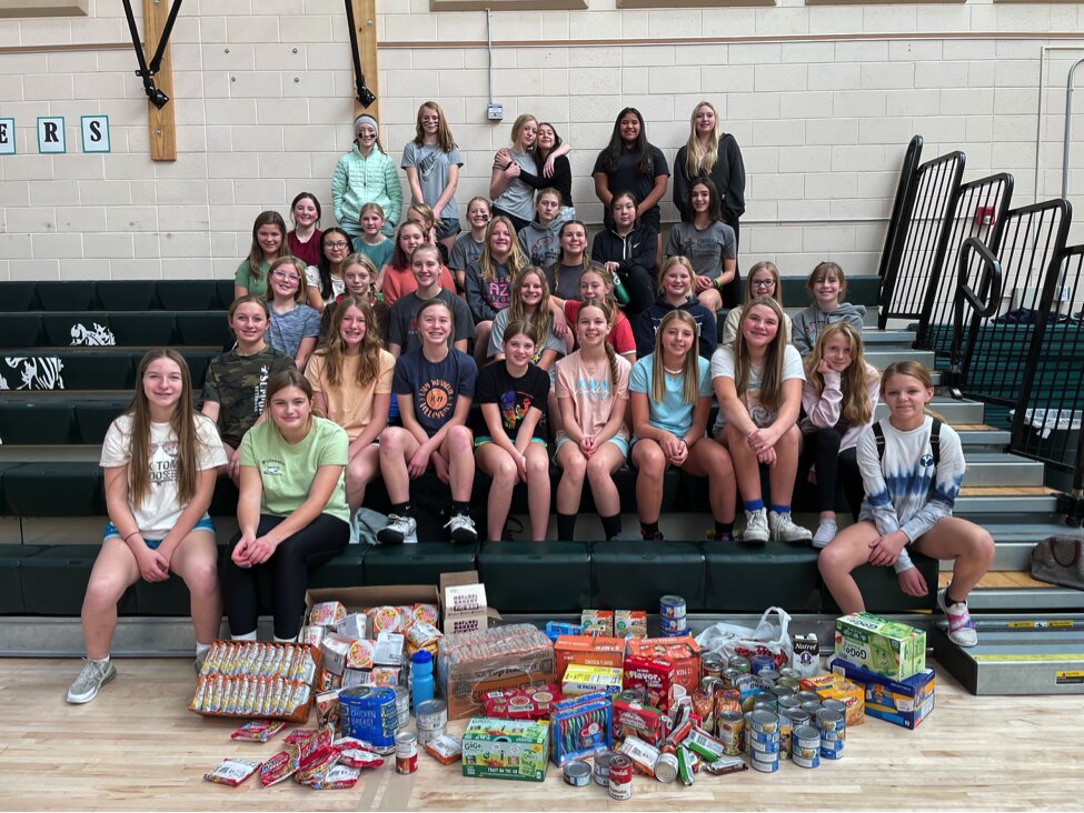Courtesy photo
The Pinedale Middle School girls’ basketball team made a generous donation of nonperishable food to support the Community Bak Pak Program, which helps fight childhood hunger in Sublette County.