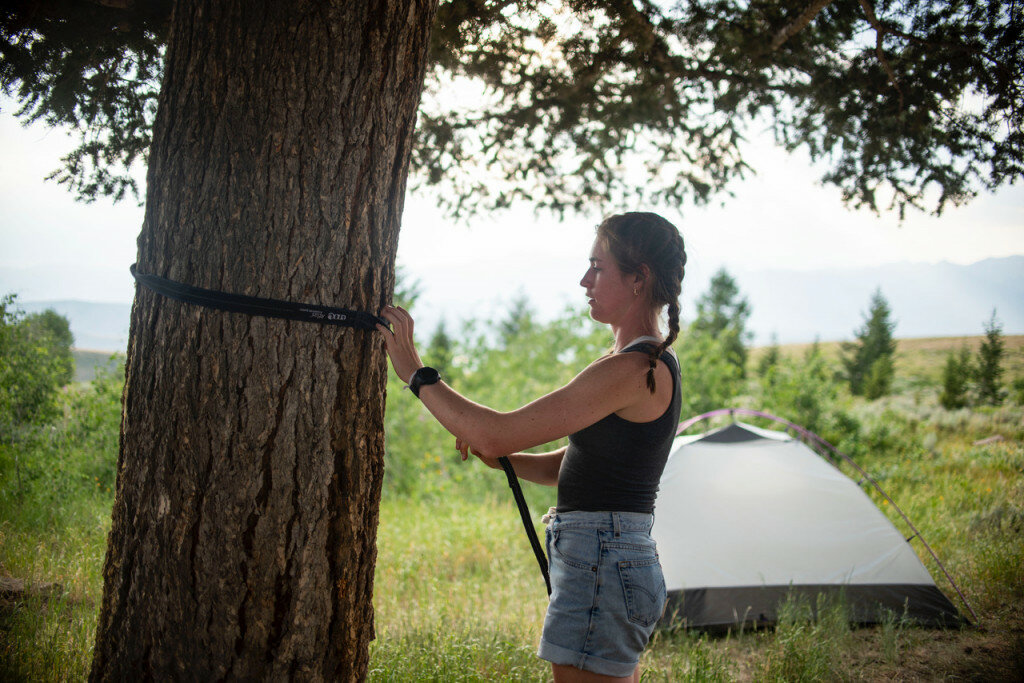 Meg Potter, Jackson Hole News&Guide photo
Erica Robertson tightens her hammock at a campsite in Curtis Canyon.