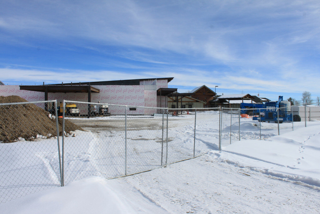 Joy Ufford photos
The new critical access hospital entrance takes shape last week next to existing Pinedale Clinic. Sublette County Hospital District Board Chair Tonia Hoffman explained that Layton Construction is working ‘from front to back’ on the CAH and new longterm care center.