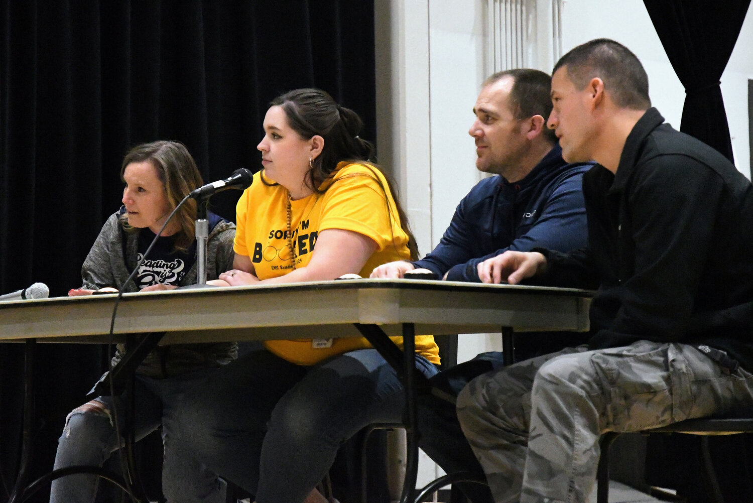Jowell Deru, Kelsy Smith, Trevor Guild and Marquis Rennard made up the winning teachers’ team at this year’s Reading Rumble, though they didn’t fare well against the eighth-graders, who won the overall championship.