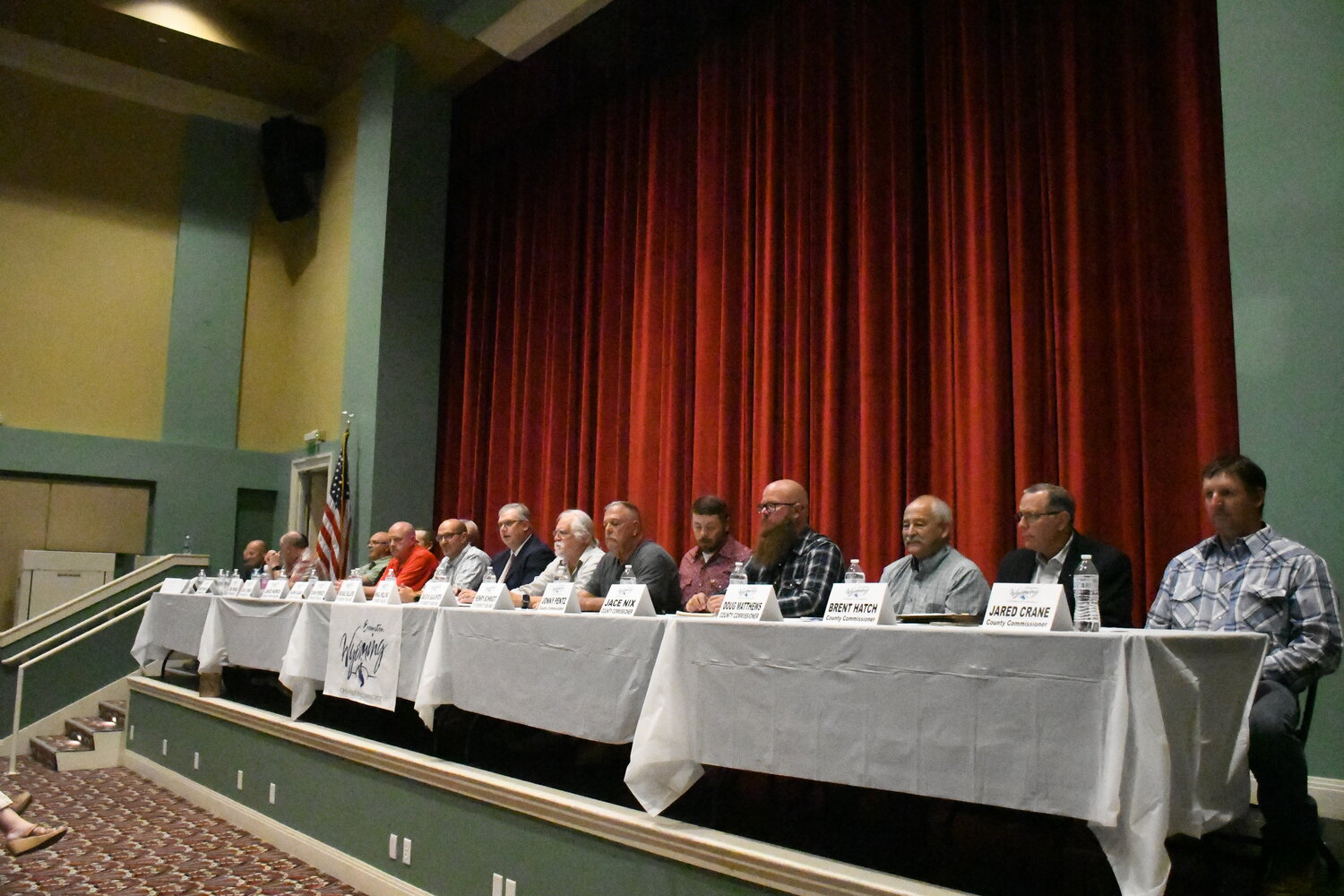 Candidates running for office in next week’s Primary Election line the stage at Evanston’s Strand Theatre on Thursday, Aug. 8, during a candidate forum hosted by the Evanston Chamber of Commerce.