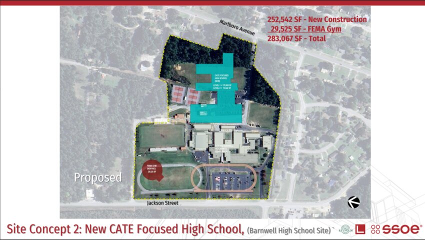 Concept two proposes building a new facility on the current Barnwell High School campus.