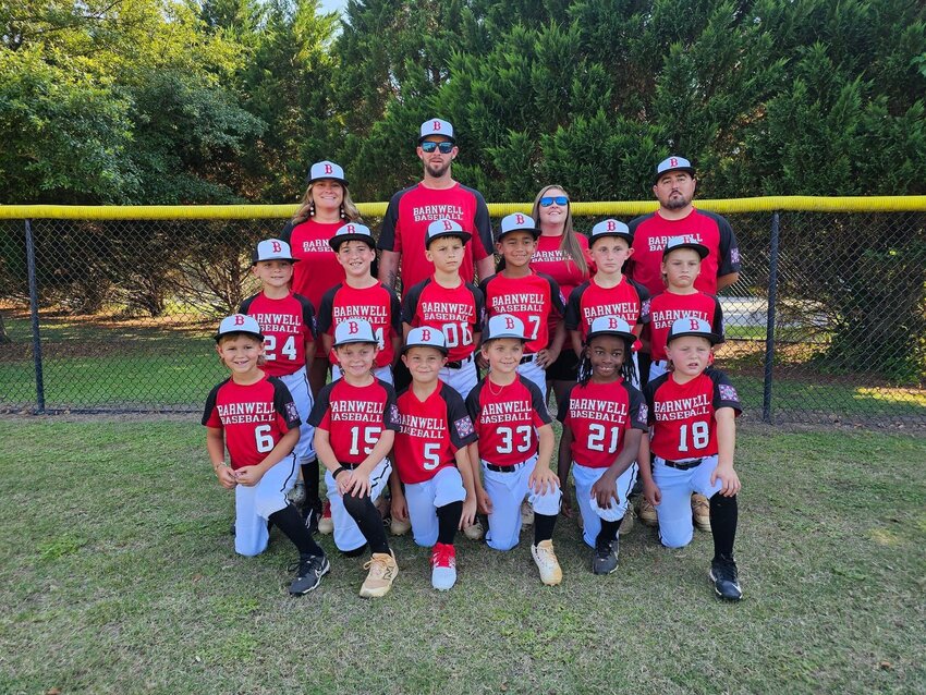 Front row: Kylan Still, Knox Bolen, Finn Carroll, Lenox Grubbs, Christian Sumpter, Peyton Curtis; Second row: Dawson Abbott, Corbin Schumpert, Beau Johnson, Connor Still, Jase Pickelsimer, Mason Proctor; Coaches: Chassidy Still, Bradford Still, Bailee Bolen, Stew Carroll