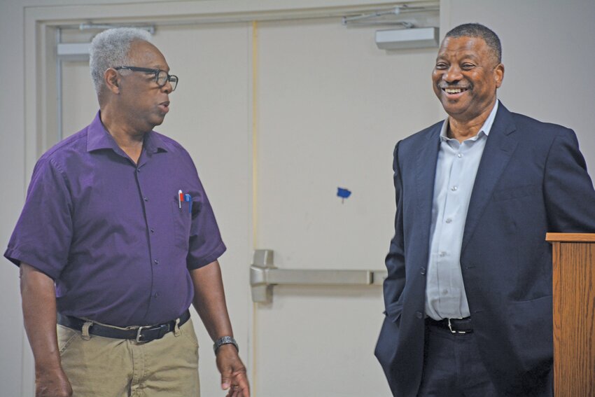 Mayor William Cave (left) with Wilbur Cave, the guest speaker for the March 29 celebration.