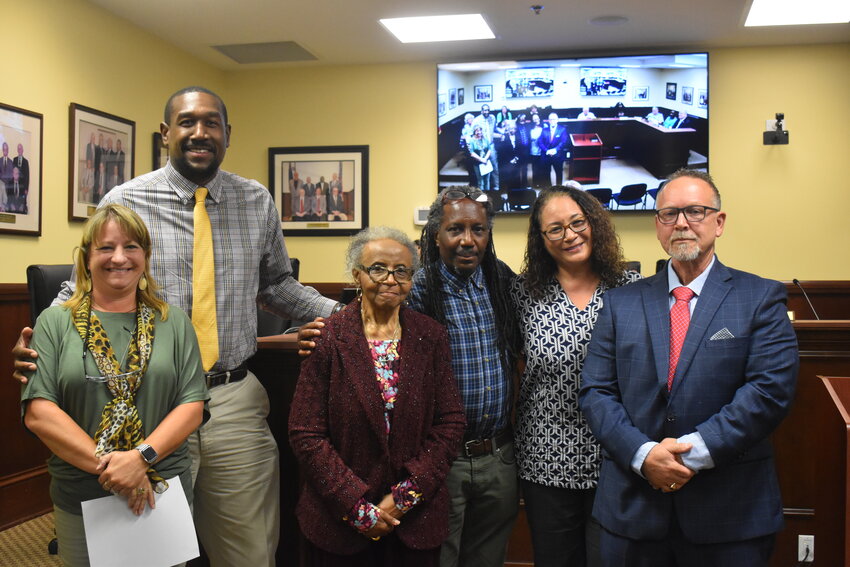 William F. Guinyard was recognized by the City of Barnwell for his lifetime of dedication. A resolution of recognition was presented to his family. Pictured are administrator Lynn McEwen, Mayor Ron Still, Adrian Crawford, Shirley Guinyard, Ijeoma Ekechukwu, and Belinda Guinyard. 