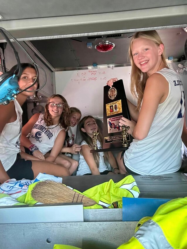 The Barnwell Ponytails explored the new Barnwell Fire Department before riding a fire truck to their welcome home celebration August 1 at Lemon Park.