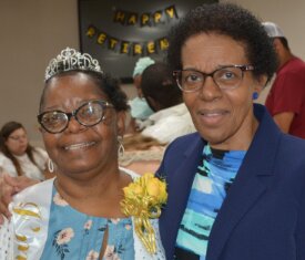 Geronia Johnson (left) with her pastor, Sarah C. Perkins of Rosemary Baptist.