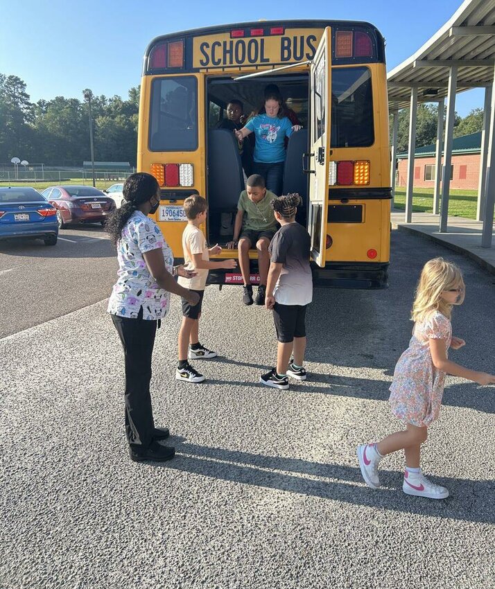 Barnwell County School District students participate in a school bus evacuation drill.