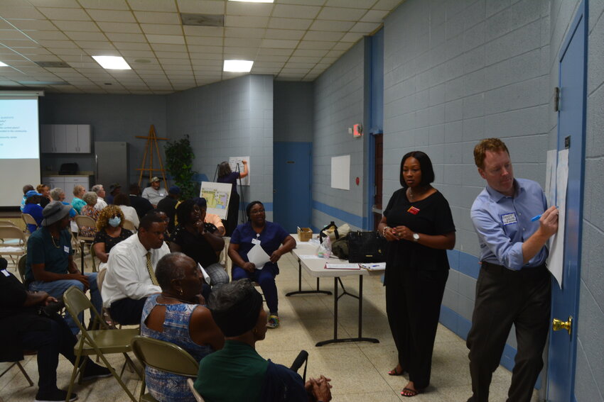 Allendale residents participate in a workshop on how to best turn CV Bing into a community center.