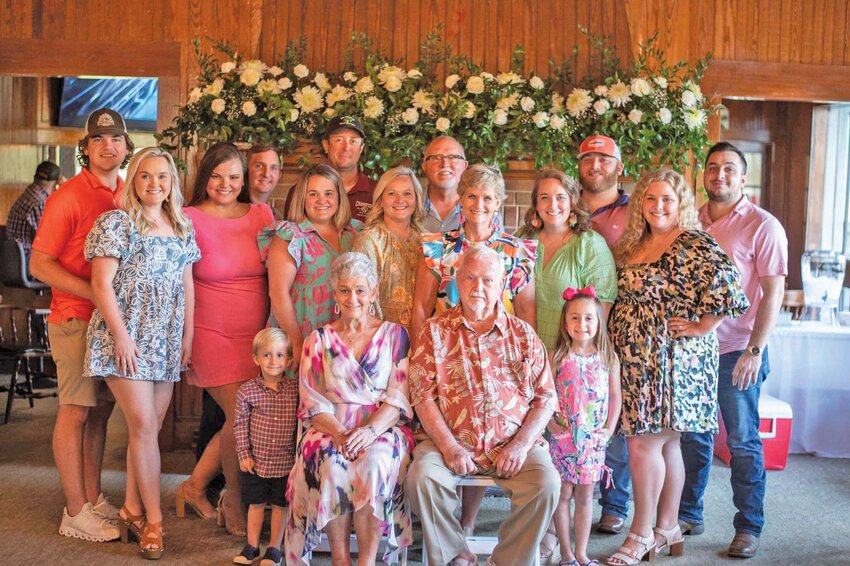 Joan and Dean Hartzog (center, seated) are pictured with their children, grandchildren, and great-grandchildren at their 60th wedding anniversary party on September 28, 2024 at Sweetwater Country Club in Barnwell.