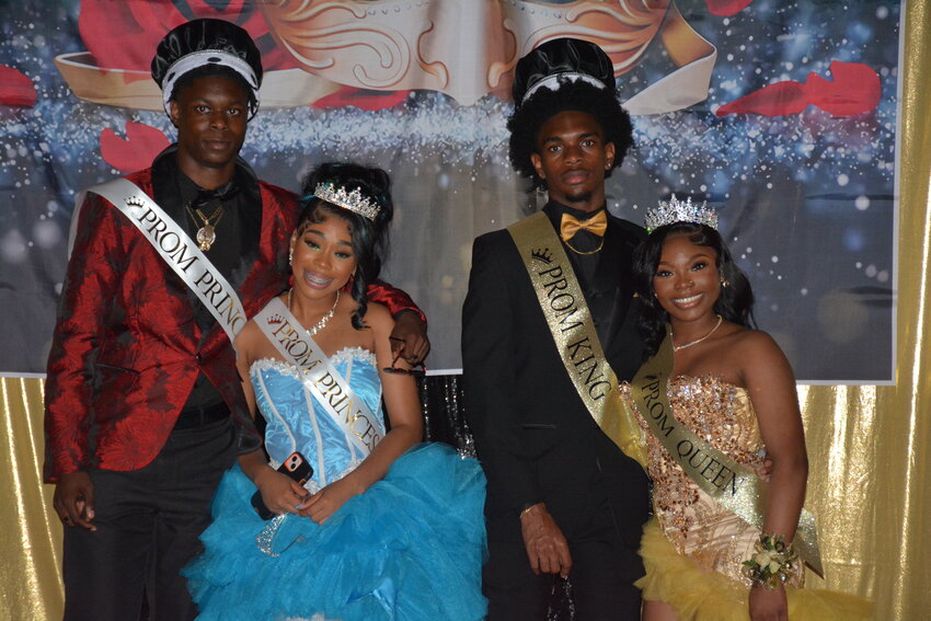 Prom Court (left to right): Prince Messiah McFadden, Princess Sa’Riyah Vinson, King Darius Jenkins, and Queen Taviona James.