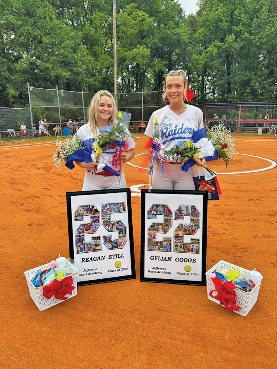 <p><strong>Seniors Reagan Still and Gylian Googe are honored on Senior Night, where JDA defeated Patrick Henry Academy 9-2. </strong></p>
