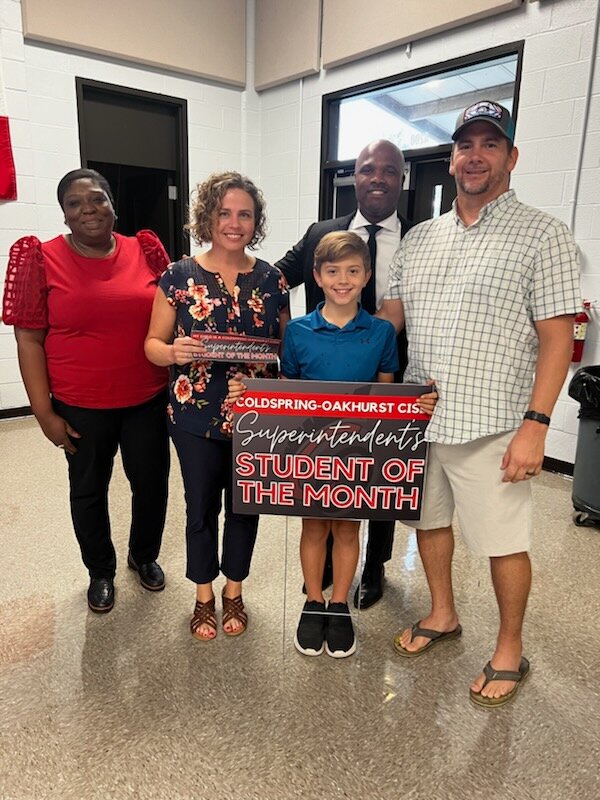 Malachi O’Briant was honored as the Coldspring-Oakhurst High School Student of the month.