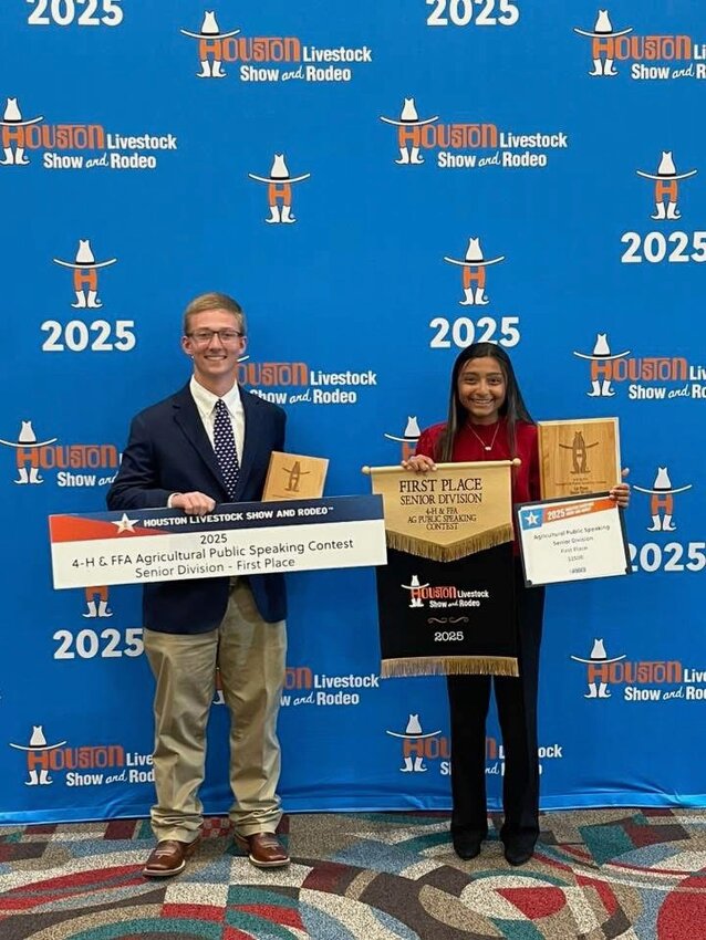Livingston FFA was the only school to have two students place in the top 20 senior individual speakers at the Houston Livestock Show and Rodeo. Luisa Perez won grand champion and Edward Turk placed 17th in the competition. (l-r) Turk and Perez.