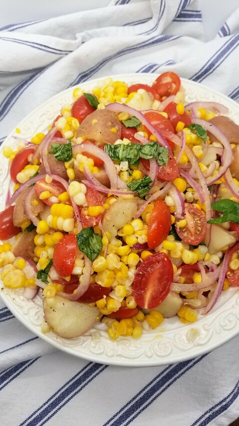 Potato, Tomato, Corn and Basil Salad
