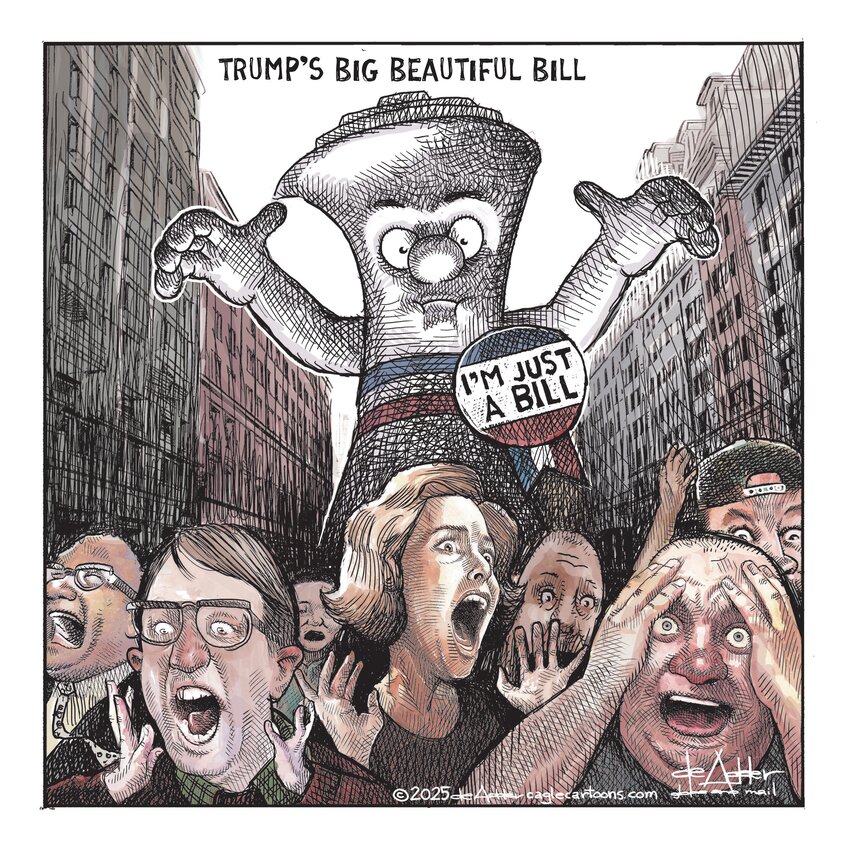 Editorial cartoon by Michael de Adder.