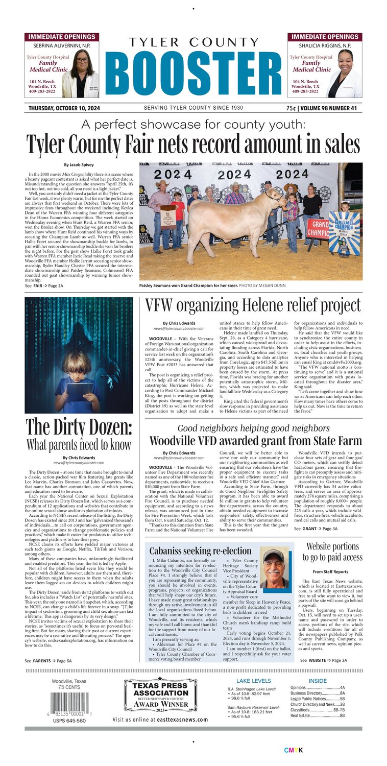 Tyler County Booster, Thursday, October 10, 2024