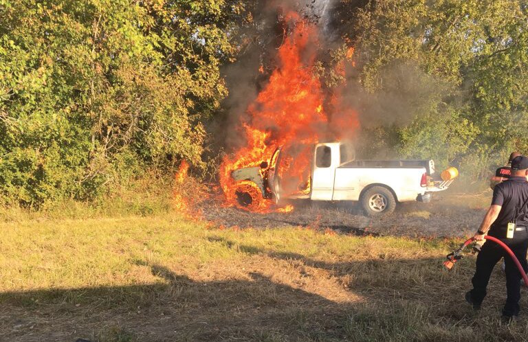 A pickup truck was lost to a blaze.  COURTESY PHOTO