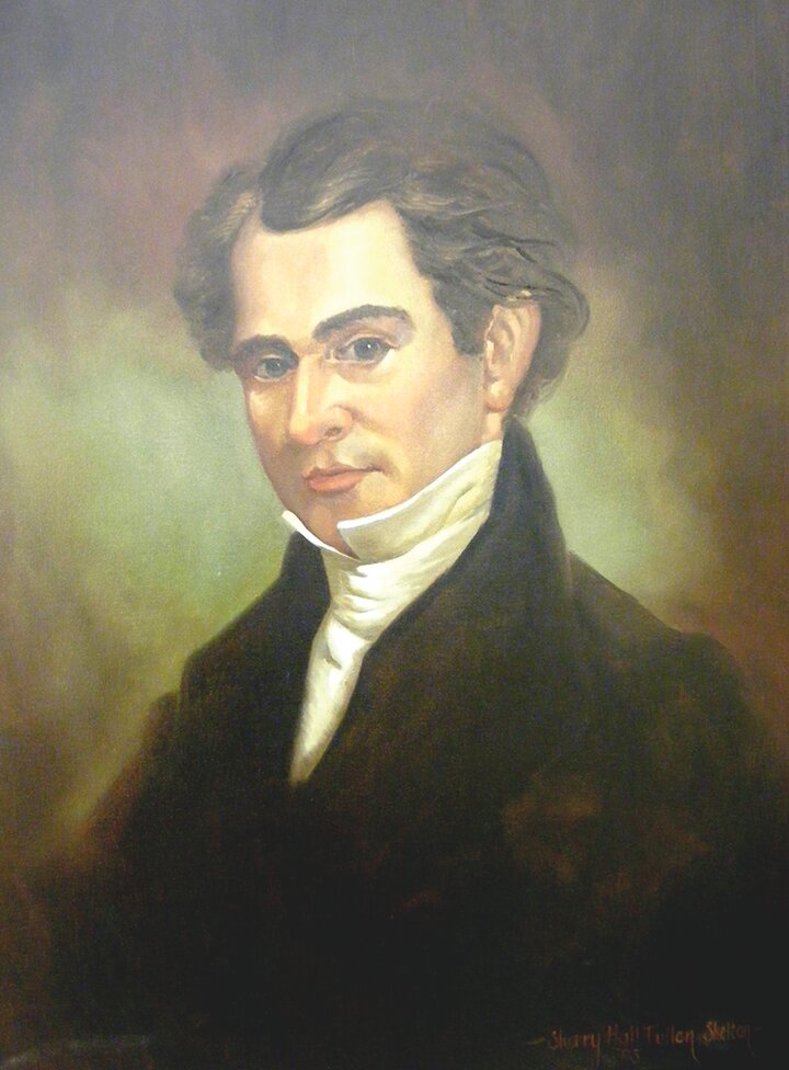 Portrait of Stephen F. Austin by local artist Sherry Hall Fullen Shelton, from the Brazoria County Historical Museum collection. Sherry Hall Fullen Shelton painted the oil portrait of Stephen F. Austin for the Austin Colony exhibit at the  Brazoria County Historical Museum in 1993.
