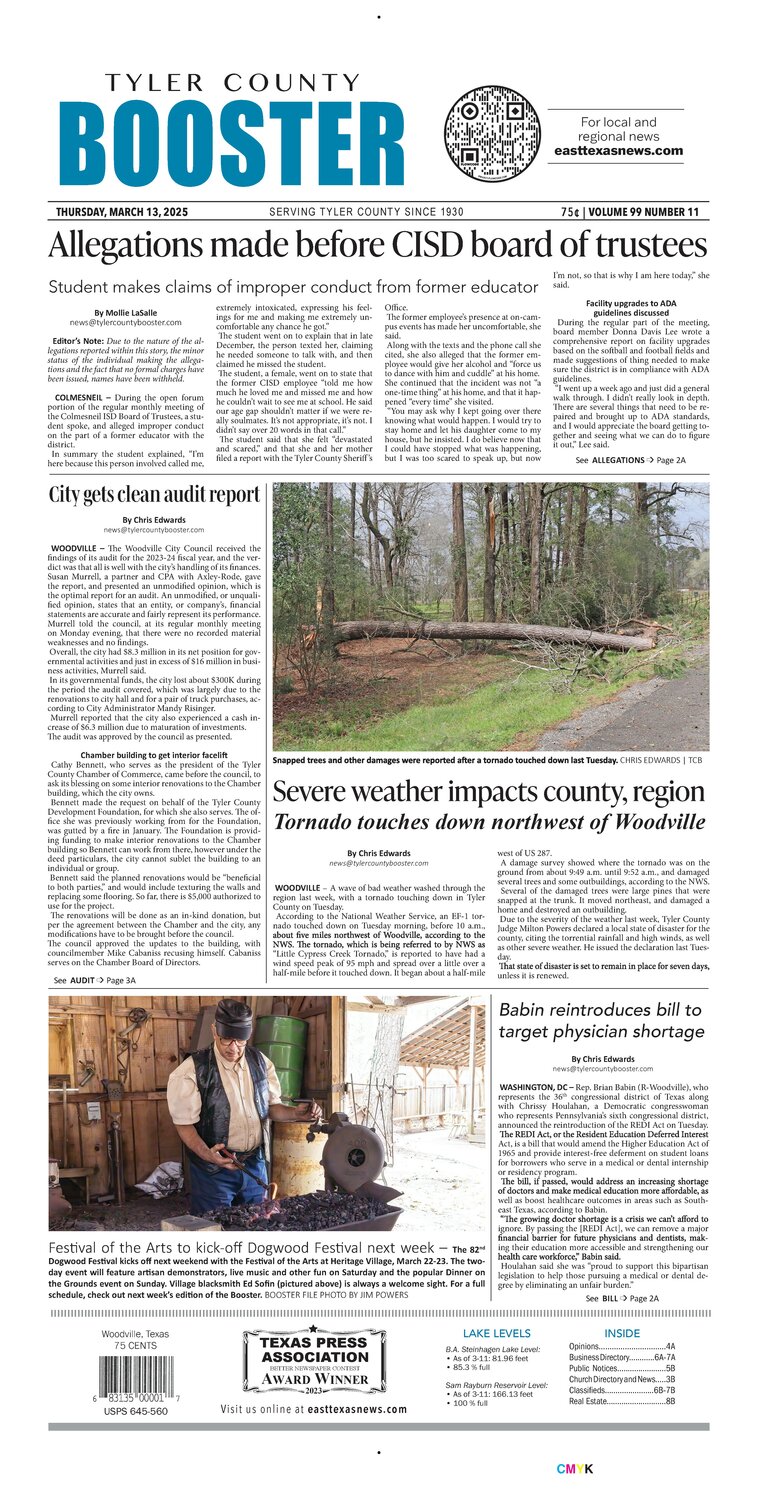 Tyler County Booster, Thursday, March 13, 2025