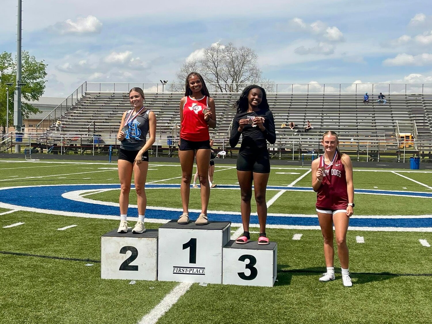 Coldspring’s Abriel Murphy took first in the 300-meter hurdles at the district track meet.