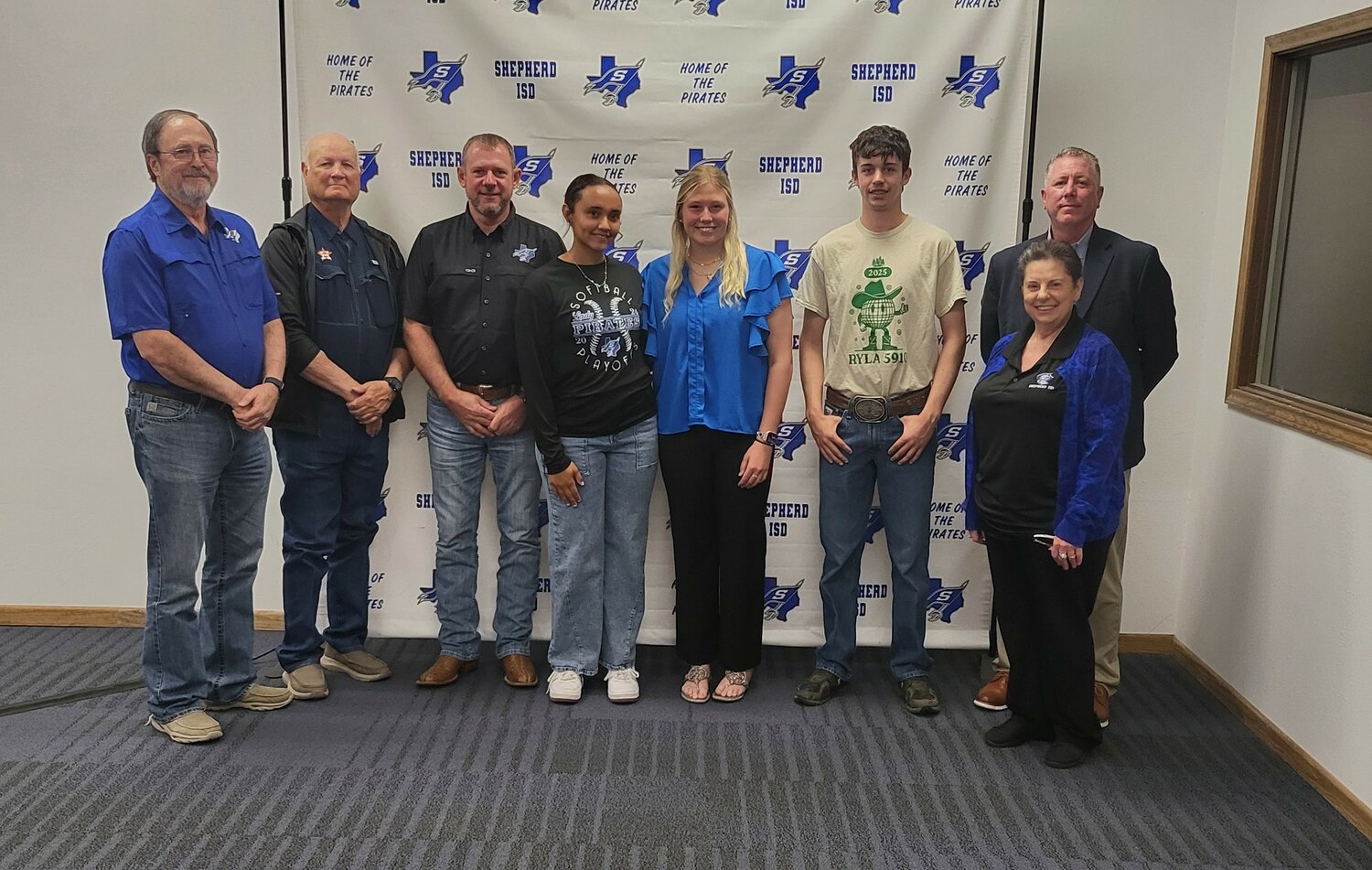 The Shepherd ISD Board of Managers recognized Rotary Youth Leadership Award recipients Isabelle Hooper, Callie Dean and Bryson Goodman.