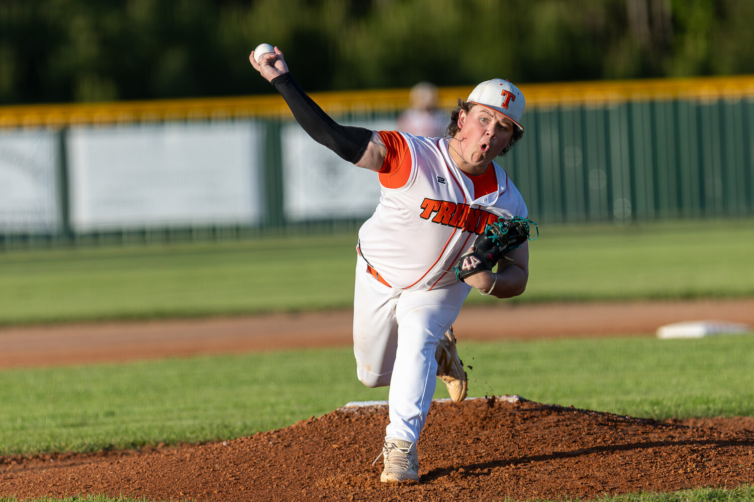 Canyen Hollis takes the mound against the Coldspring Trojans during a Friday district matchup.