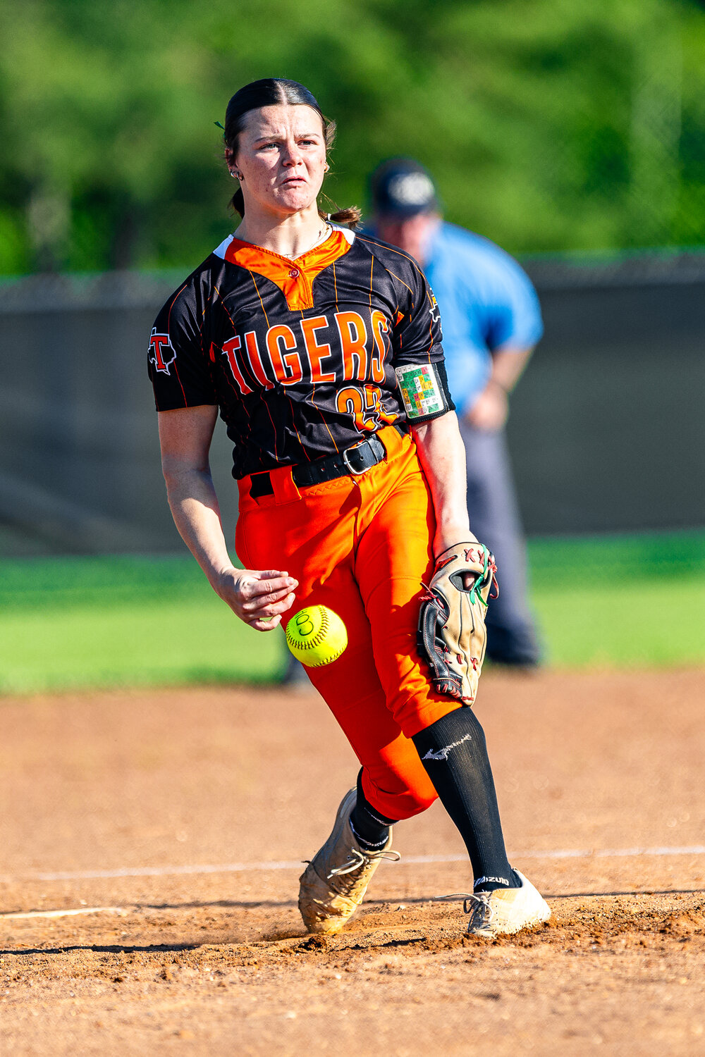 Skylar Knight takes over the mound early in the game, replacing Rainy Hall.