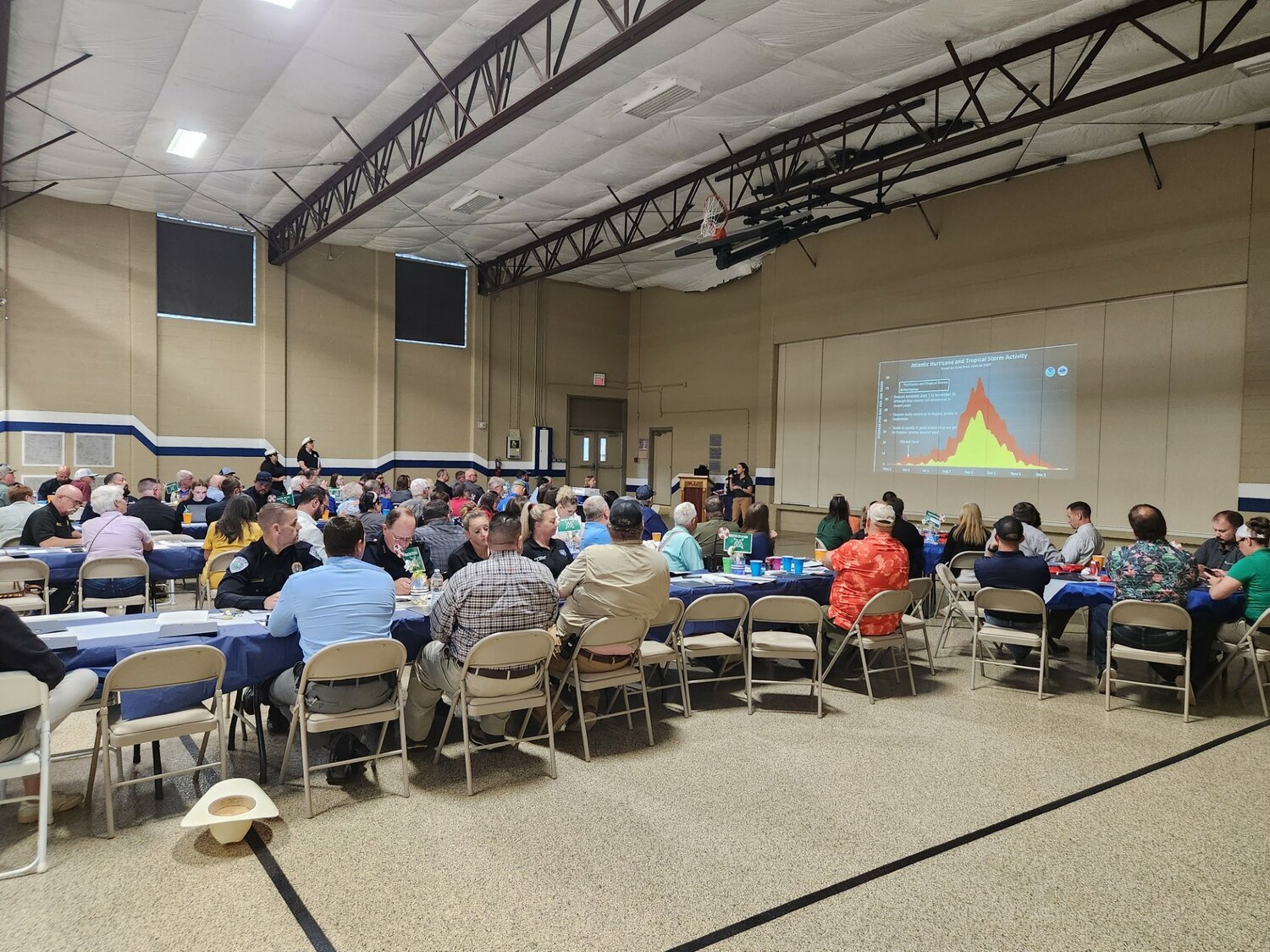 County officials, city officials, first responders, volunteer fire departments, law enforcement agencies and numerous other local entities and partners attended the 8th annual Hurricane Party hosted by the Polk County Office of Emergency Management June 11 at the Dunbar Gym to prepare for the 2025 hurricane season.
