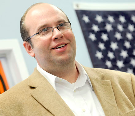 Missouri 8th Congressional District candidate Jason Smith speaks to his campaign workers Tuesday, June 4, 2013 in Cape Girardeau, Mo. A special election Tuesday in the 8th Congressional District features Republican Smith, of Salem; Democratic state Rep. Steve Hodges, of East Prairie; and candidates from the Libertarian and Constitution parties.  The winner will succeed Republican Jo Ann Emerson, who resigned in January to take a job as of the National Rural Electric Cooperative Association.(AP Photo/Southeast Missourian, Fred Lynch)