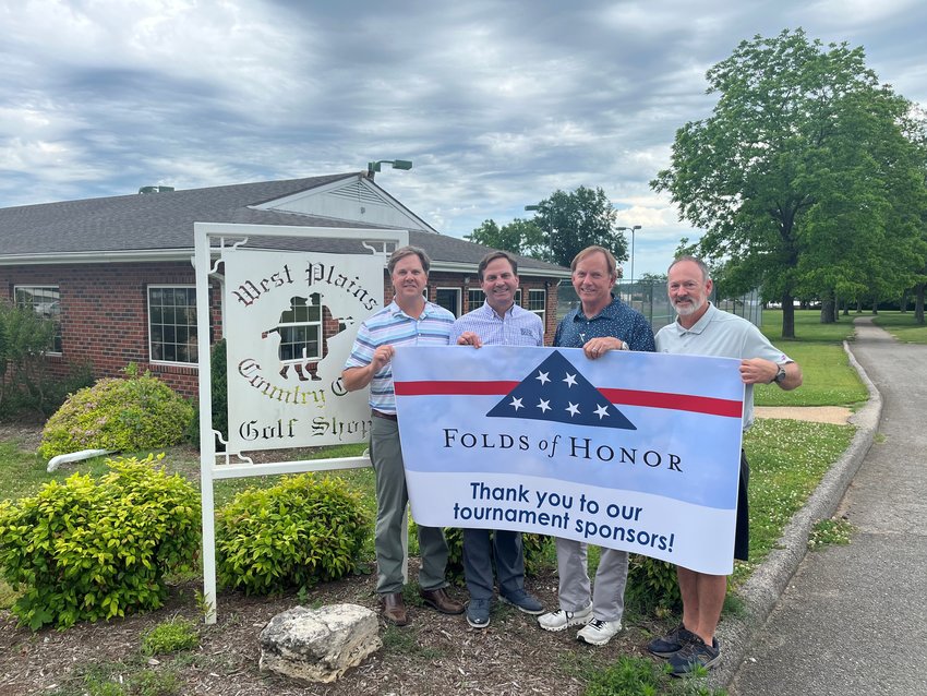 The First Annual Folds of Honor Golf Tournament will be held on Friday, June 24, 2022, at the West Plains Country Club. For additional information regarding the West Plains Folds of Honor Golf Tournament, including registration or sponsorship information, please visit the West Plains Folds of Honor Golf Tournament Facebook event page, email fohwestplains@gmail.com&nbsp; or call David M. Gohn at 417.505.9150 or David Thomas at 417.372.2835. Pictured, from left, tournament organizers Dave Thomas, David M. Gohn, Greg Beykirch, and West Plains Country Club Golf Pro John Utley.