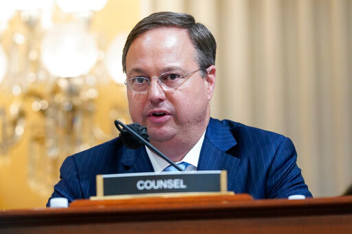 FILE - John Wood, committee investigative staff counsel, for the House select committee investigating the Jan. 6, 2021, attack on the Capitol hearing at the Capitol in Washington, June 16, 2022. Wood, an attorney working as a senior investigator for the U.S. House committee investigating the Jan. 6 insurrection will leave the post amid calls urging him to run for a Missouri U.S. Senate seat as an independent. Wood's resignation is effective Friday. (AP Photo/Susan Walsh, File)