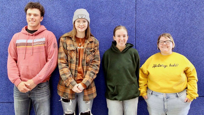 Several students from Dr. Kathy Morrison&rsquo;s American Democracy and Citizenship classes at Missouri State University-West Plains volunteered as deputy clerks and election judges in area counties during the Nov. 8 general election. From left are Jacob Freiman, Caulfield; Skyla Caldwell, Koshkonong; and Lucy Hershenson and Cassidy Andrews, both of West Plains. Others who participated included Bryce Crites and Bridget Walton, both of West Plains, and Parker George, Willow Springs.