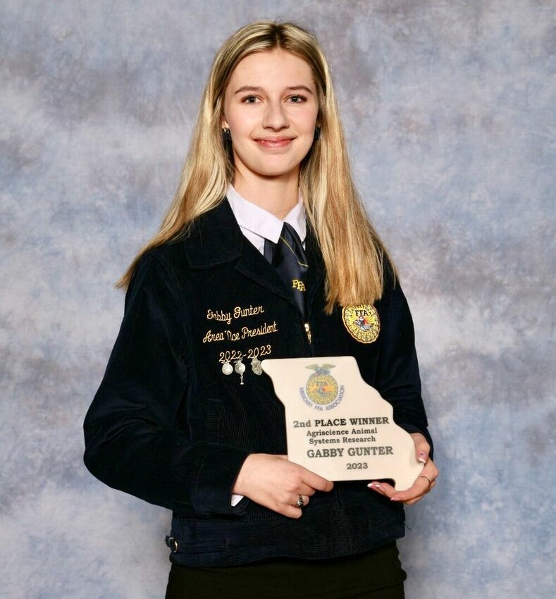 Willow Springs FFA President Gabby Gunter placed second in state for her Animal Systems research project at the recent Missouri FFA Convention held in Columbia.