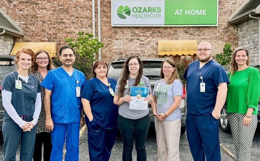 Ozarks Healthcare At Home has been recognized by Strategic Healthcare Programs (SHP) as a &ldquo;Premier Performer&rdquo; for achieving an overall patient satisfaction score that ranked in the top 5% of all eligible SHP clients for the 2022 calendar year. Ozarks Healthcare At Home staff are pictured with OZH Chief Financial Officer Nichole Cook, far right.