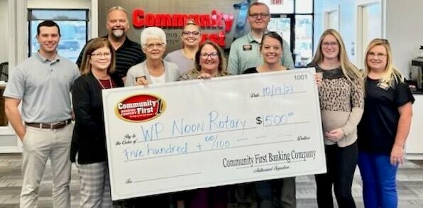 Community First Banking Company is $500 sponsor of the West Plains Noon Rotary Club Boots and Barbecue fundraiser for the Rotary Backpack Program. Tickets to the fundraiser are $40 in advance and $50 at the door. The event begins at 5:30 p.m. Friday at Rubydoo&rsquo;s Event Center, 9240 County Road 9190. Festivities will include a barbecue dinner, cash bar, music, live auction, hay rides and a &ldquo;cash bubble house&rdquo; game. Proceeds go toward Rotary efforts to ensure children at risk of going hungry have food to eat over weekends and school breaks. To purchase tickets, go online to eventbrite.com and search for &ldquo;Boots &amp;amp; BBQ&rdquo; hosted by the West Plains Noon Rotary Club, or visit Ozark Marketing Company, 983 E. U.S. 160, or State Farm-Ramona Heiney, 1024 Porter Wagoner Blvd., both in West Plains. Front row, from left: Nita Judd, Ronda Barry, Carrie Siegman, Kelly Marsh, Nicole Woffard and Stephanie Minge. Back row: Gus Ramseur, Mark Sloan, Ambrosia Brege and Jarred Wright.