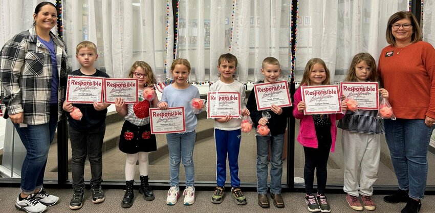 First&nbsp;grade Responsible Character Kids, from left, are Joseph Grose, Charley Woolworth, Reagan Givens, Ray Leonard, Noah Minge, Abigail Skiles and Emberlee Minnich.