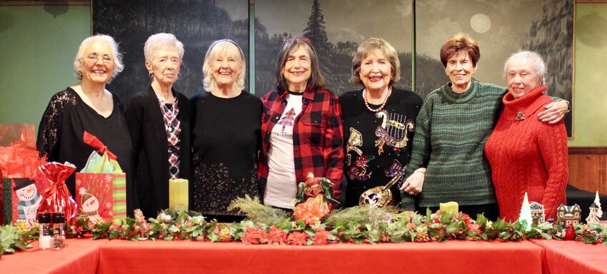 Willow Springs Tuesday Study Club members gathering for the club&rsquo;s annual Christmas party at Club 60 in Mtn. Grove, from left: Kathleen Carrel, Mary Knott, Pauline Cape, Jane Bailey, Peggy Miller, Claudia Marvin and Geneva Moody.
