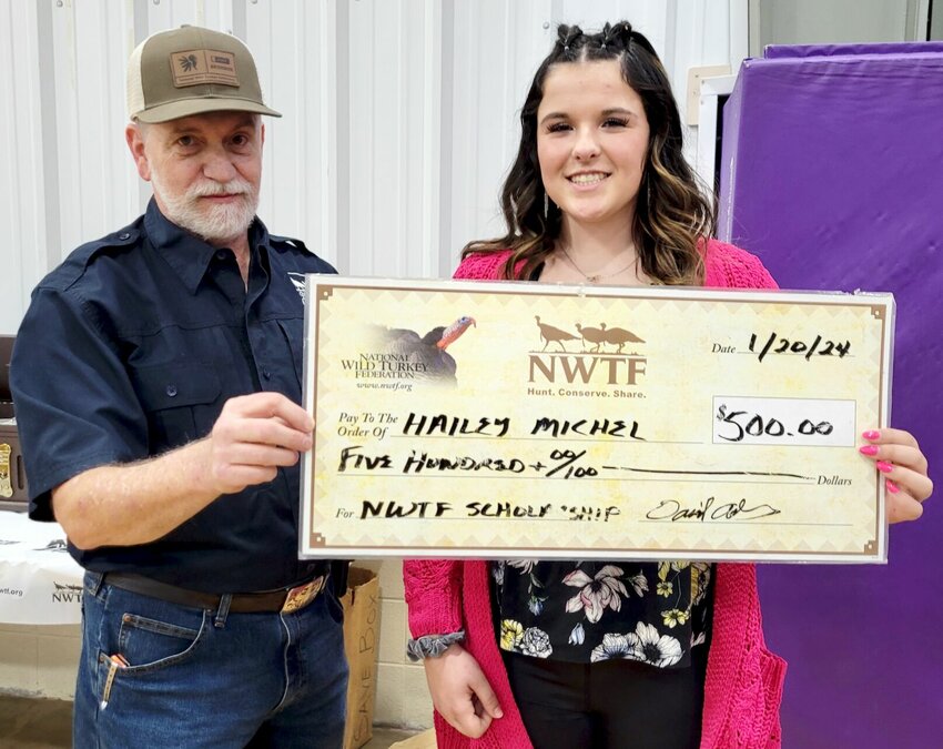 The Current River Caller&rsquo;s chapter of the National Wild Turkey Federation (NWTF) presented its 2024 scholarship at the Hunting Heritage Banquet held Jan. 20. Hailey Michel was present to receive the scholarship of $500. &ldquo;Hailey is a senior at Summersville High school and is an outstanding student in her class and in the community,&rdquo; said organization officials. &ldquo;She also has a great love of the outdoors and hunting and believes it is important to preserve this heritage for future generations.&rdquo; The scholarship is set up to ensure the NWTF has the dedicated conservationists needed in the future. Applicants for the scholarship are judged on their scholastic achievements, leadership abilities, community involvement and commitment to conservation. Michel&rsquo;s application will be submitted to the state for a chance to win at least $1,000 in additional scholarship money. State winners then have a chance at the national scholarship worth $10,000.