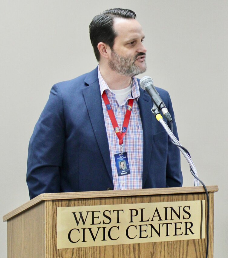 City Administrator Sam Anselm made a presentation to those attending the Greater West Plains Area Chamber of Commerce's March luncheon, taking questions and giving an overview of current and future city projects. The luncheon was sponsored by Grennan Communications and catered by Colton's Steakhouse.