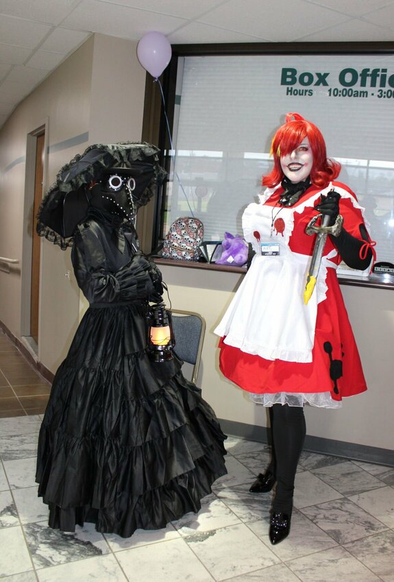 Oz-Con attendees showed up in their finest for the event's cosplay contest. At left is Meghan Fouquette of West Plains dressed as a plague doctor, a costume that took weeks to collect the pieces and put together. At right is Ann Eimer of Willard, who took about a month to created this costume of Niffty from Hazbin Hotel, an anime animated series.